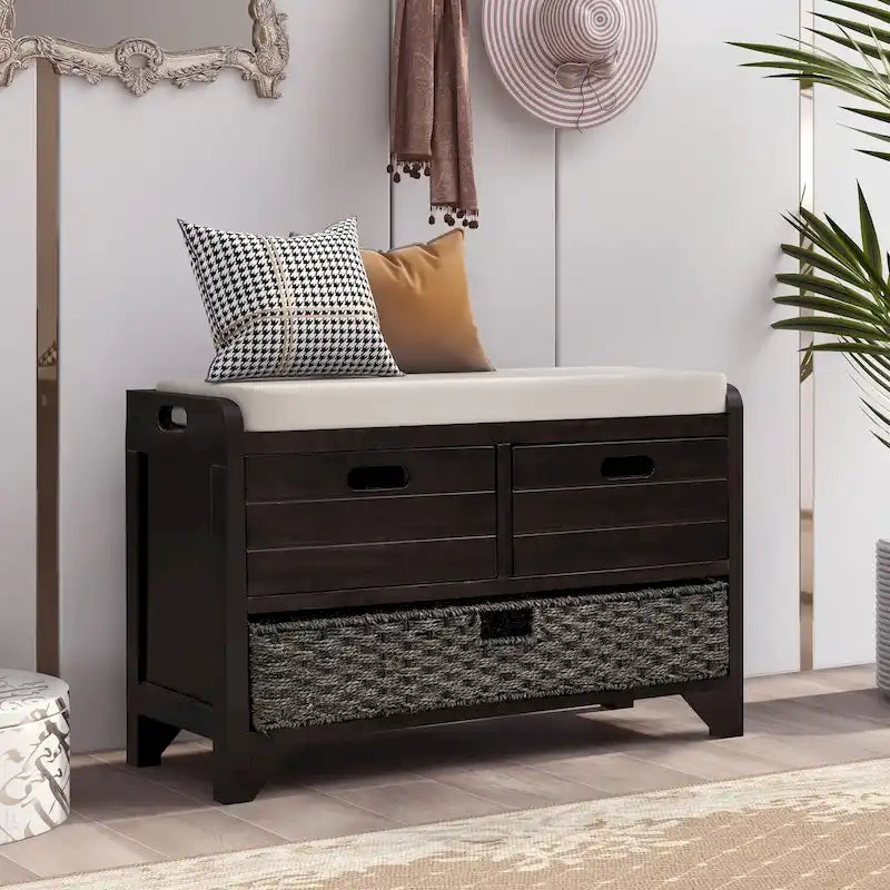 Storage Bench with 2 Drawers and Removable Basket