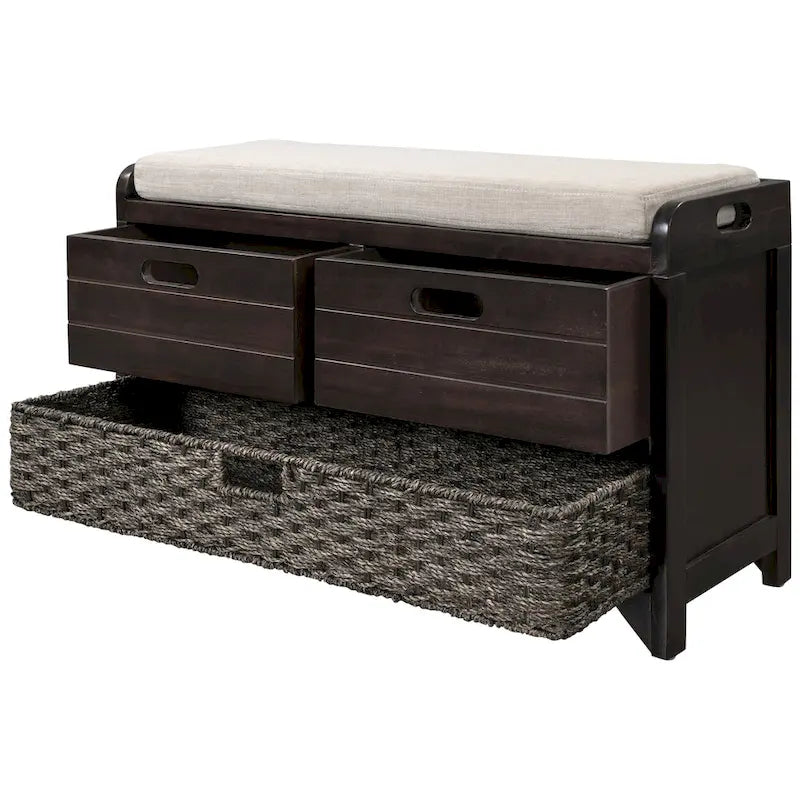 Storage Bench with 2 Drawers and Removable Basket