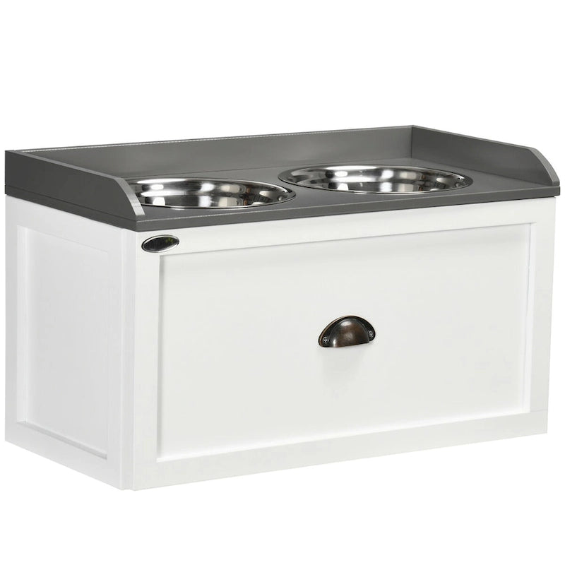 Dog Feeding Station with Storage Drawer, Dog Food Storage Cabinet with 2 Removable Elevated Dog Bowls for Large Sized Dogs