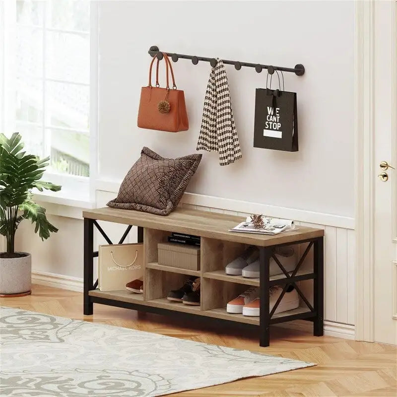 Entryway Shoe Bench with Storage Cubes - 47.24"W x 14.17"D x 18.11"H