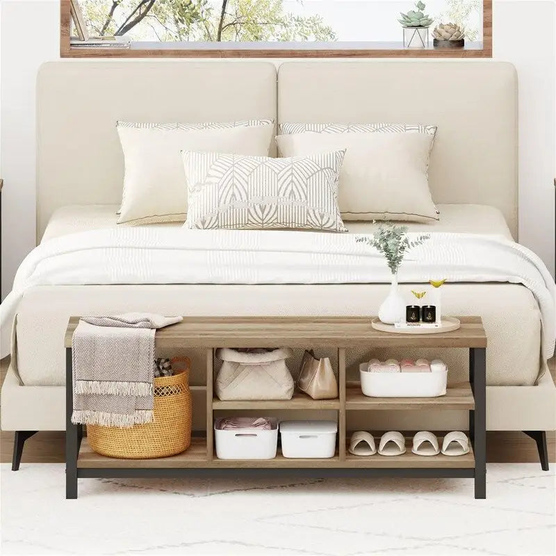 Entryway Shoe Bench with Storage Cubes - 47.24"W x 14.17"D x 18.11"H