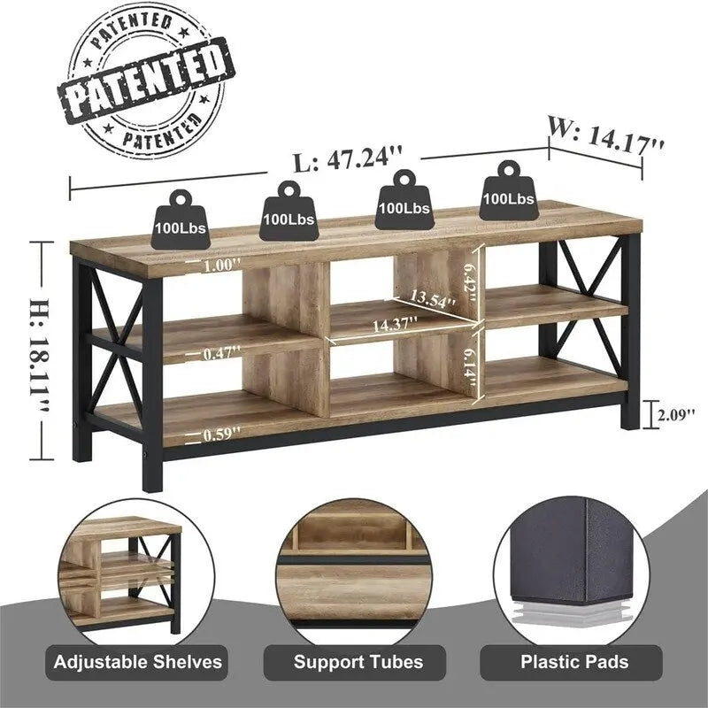 Entryway Shoe Bench with Storage Cubes - 47.24"W x 14.17"D x 18.11"H
