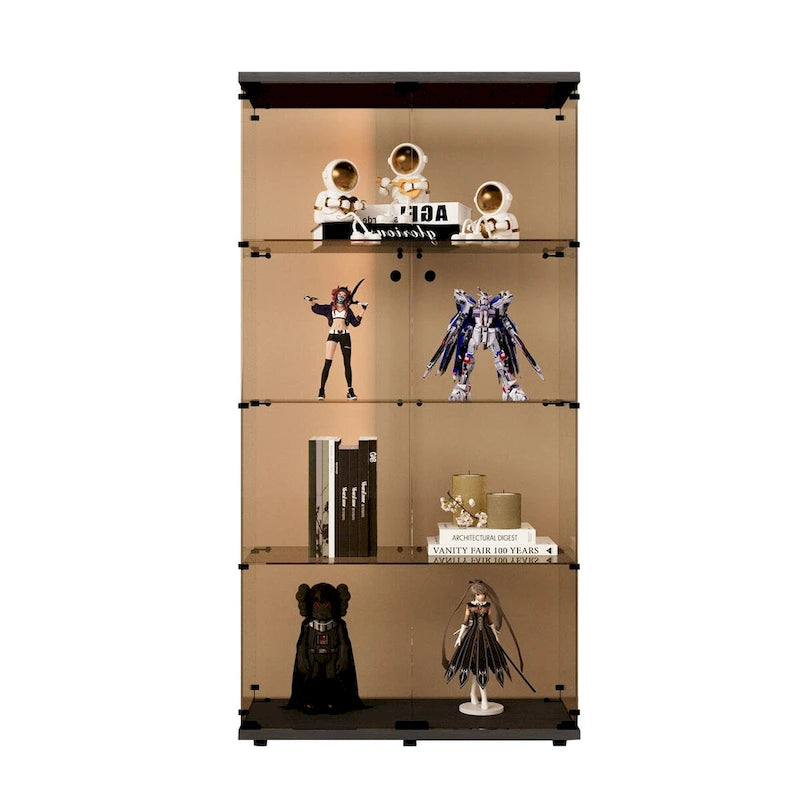 Vitrine en verre à 4 étagères et 2 portes, vitrine sur pieds, 64.7×31.7×14.3 in, noire