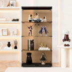 Vitrine en verre à 4 étagères et 2 portes, vitrine sur pieds, 64.7×31.7×14.3 in, noire
