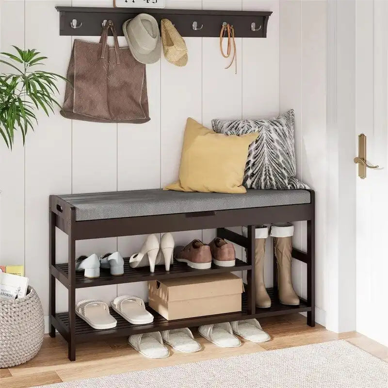 Entryway Storage Bench with Shoe Rack - 11.4D x 36W x 19.7H