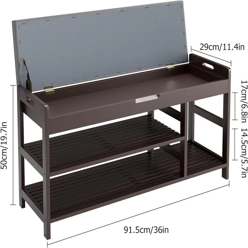 Entryway Storage Bench with Shoe Rack - 11.4D x 36W x 19.7H