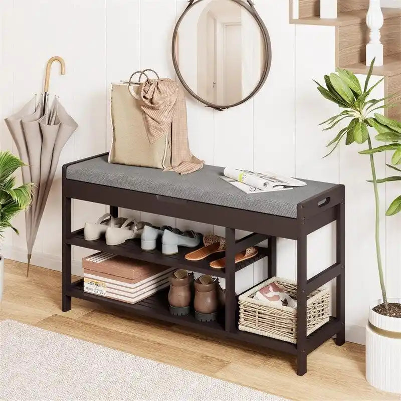 Entryway Storage Bench with Shoe Rack - 11.4D x 36W x 19.7H