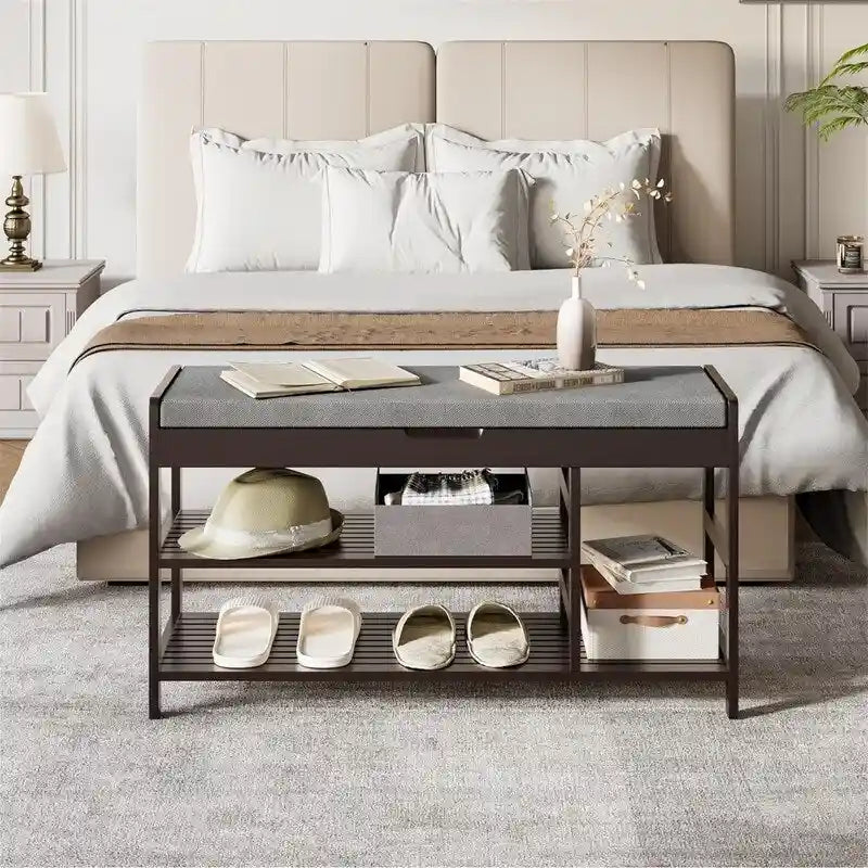 Entryway Storage Bench with Shoe Rack - 11.4D x 36W x 19.7H