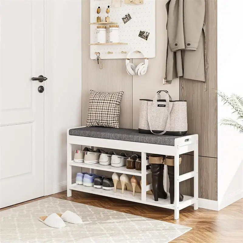 Entryway Storage Bench with Shoe Rack - 11.4D x 36W x 19.7H