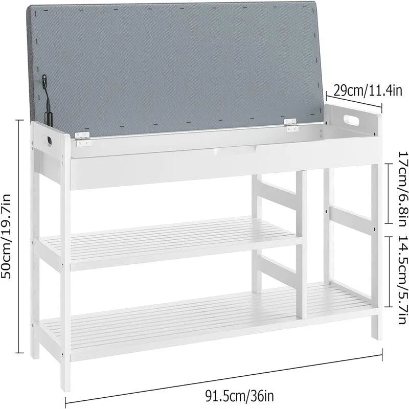 Entryway Storage Bench with Shoe Rack - 11.4D x 36W x 19.7H
