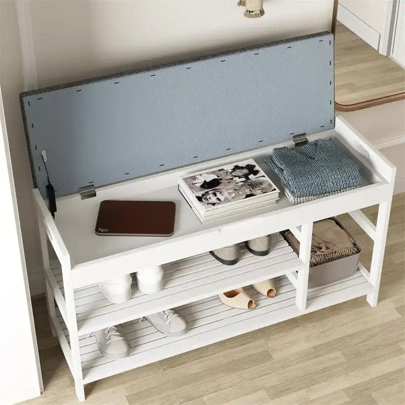 Entryway Storage Bench with Shoe Rack - 11.4D x 36W x 19.7H