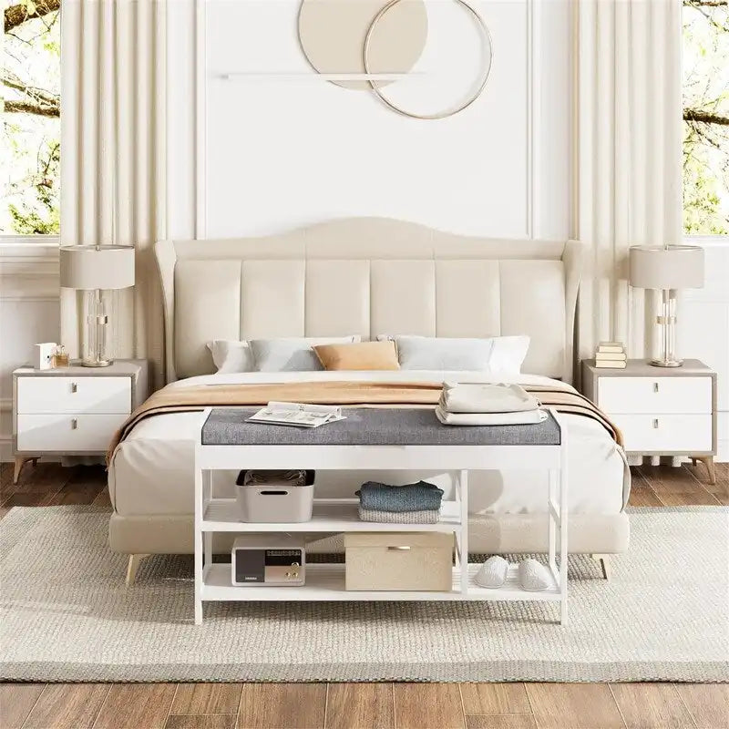 Entryway Storage Bench with Shoe Rack - 11.4D x 36W x 19.7H
