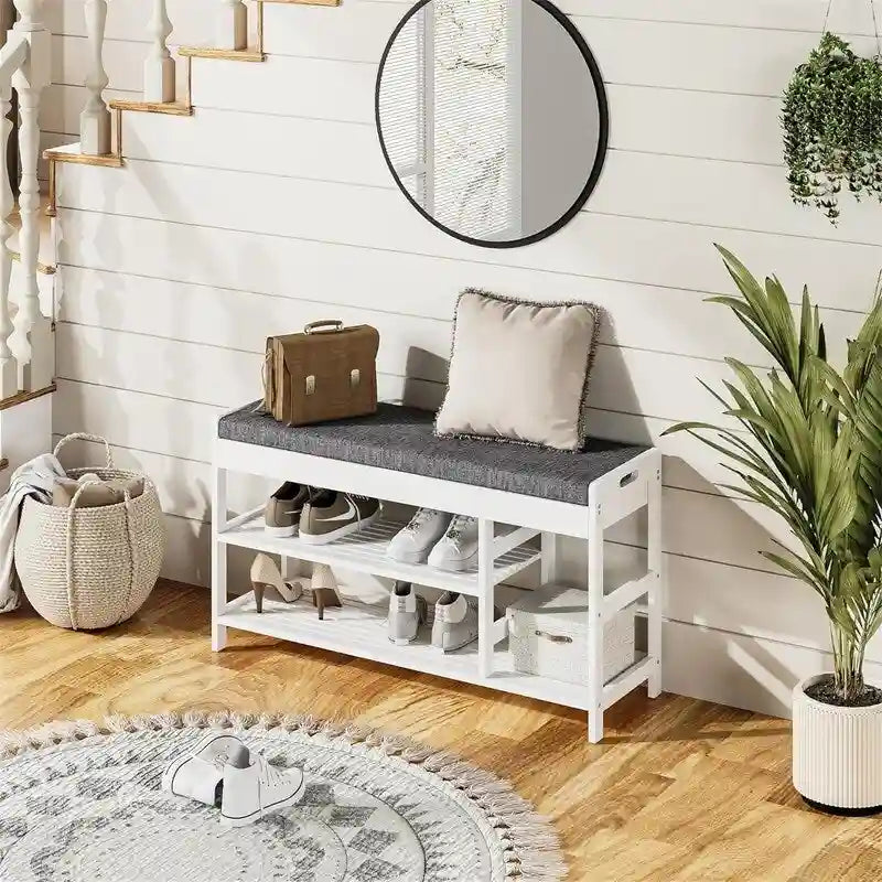 Entryway Storage Bench with Shoe Rack - 11.4D x 36W x 19.7H