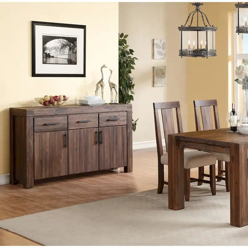 3-Drawer Solid Wood Sideboard with 3-Door Cabinet, Brown Finish
