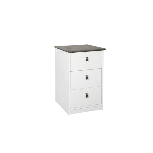 3-Drawer Storage Cabinet with Gray Oak Top and White Finish
