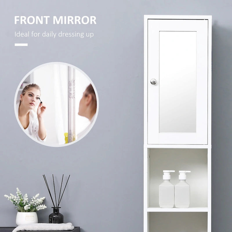 Meuble de rangement de salle de bains sur pieds avec miroir