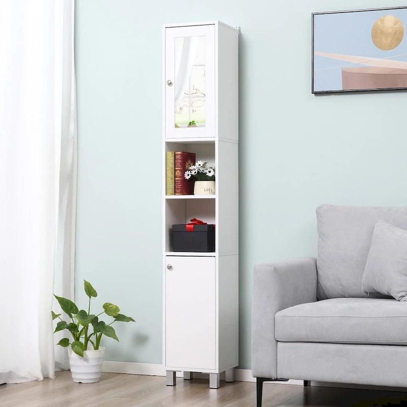 Meuble de rangement de salle de bains sur pieds avec miroir