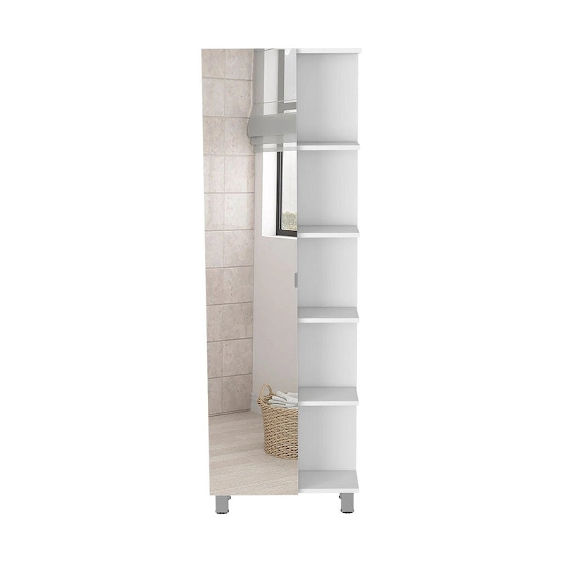 Mirror Cabinet with Interior and Exterior Shelves - White