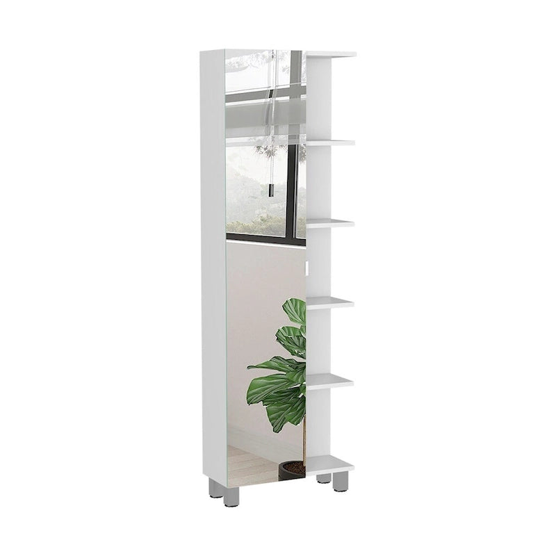 Mirror Cabinet with Interior and Exterior Shelves - White