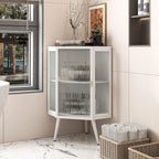 22.25Floor Coner Cabinet with Tempered Glass Door & Storage Shelves for Bathroom, Living Room, Bedroom (White)