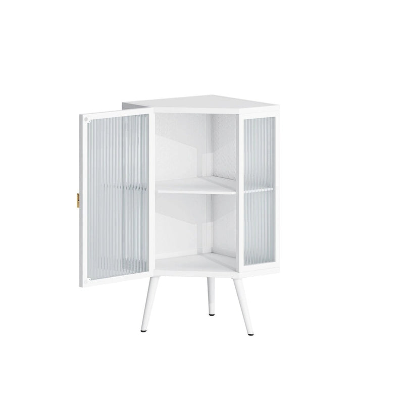 Meuble d'angle avec porte en verre trempé et étagères de rangement pour salle de bains, salon et chambre