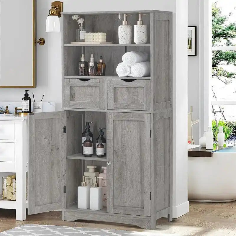 Tall Storage Cabinet with Drawers and Cupboard - 11.8D x 23.6W x 49.2H