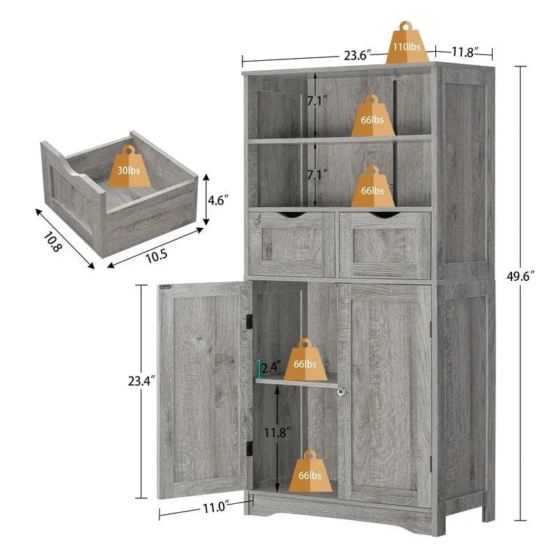 Tall Storage Cabinet with Drawers and Cupboard - 11.8D x 23.6W x 49.2H