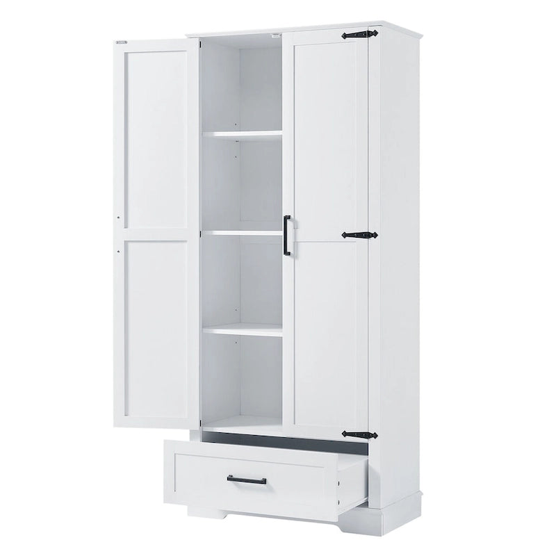 Tall Bathroom Storage Cabinet with Two Doors and One Drawer – Adjustable Shelves, White