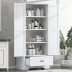 Tall Bathroom Storage Cabinet with Two Doors and One Drawer – Adjustable Shelves, White