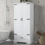 Tall Bathroom Storage Cabinet with Two Doors and One Drawer – Adjustable Shelves, White