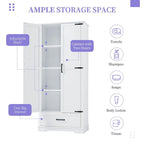 Tall Bathroom Storage Cabinet with Two Doors and One Drawer – Adjustable Shelves, White