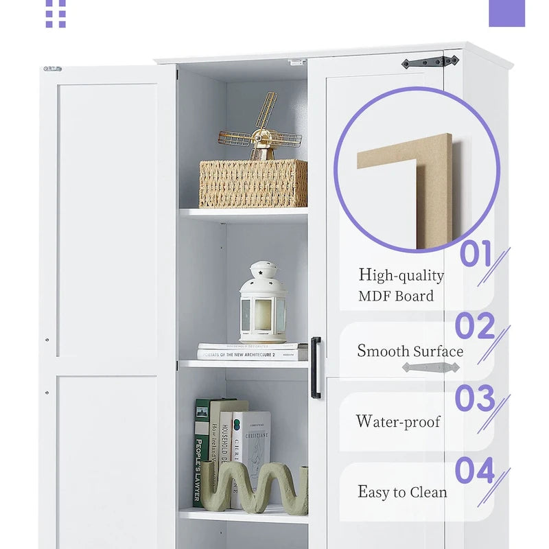 Tall Bathroom Storage Cabinet with Two Doors and One Drawer – Adjustable Shelves, White