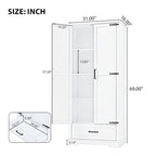 Tall Bathroom Storage Cabinet with Two Doors and One Drawer – Adjustable Shelves, White