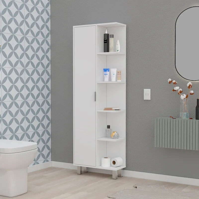 White 1-Door Linen Cabinet with 9 Shelves