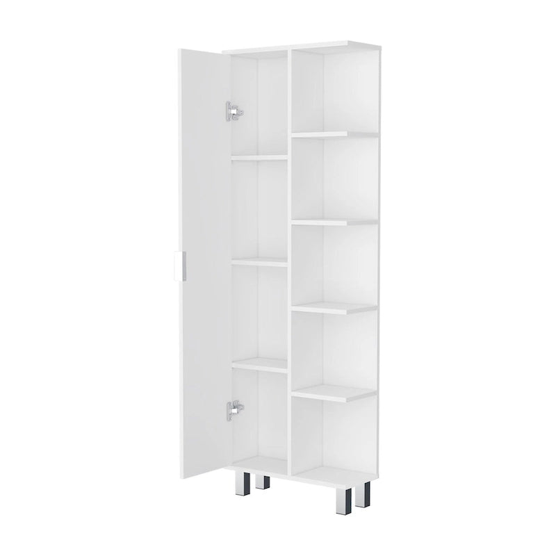 White 1-Door Linen Cabinet with 9 Shelves
