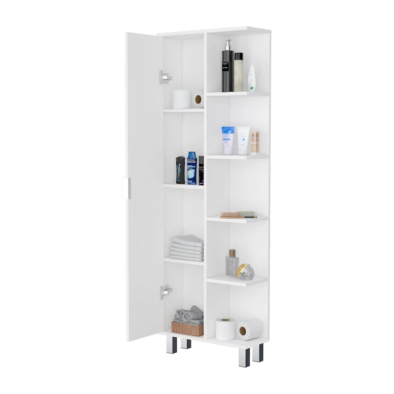 White 1-Door Linen Cabinet with 9 Shelves