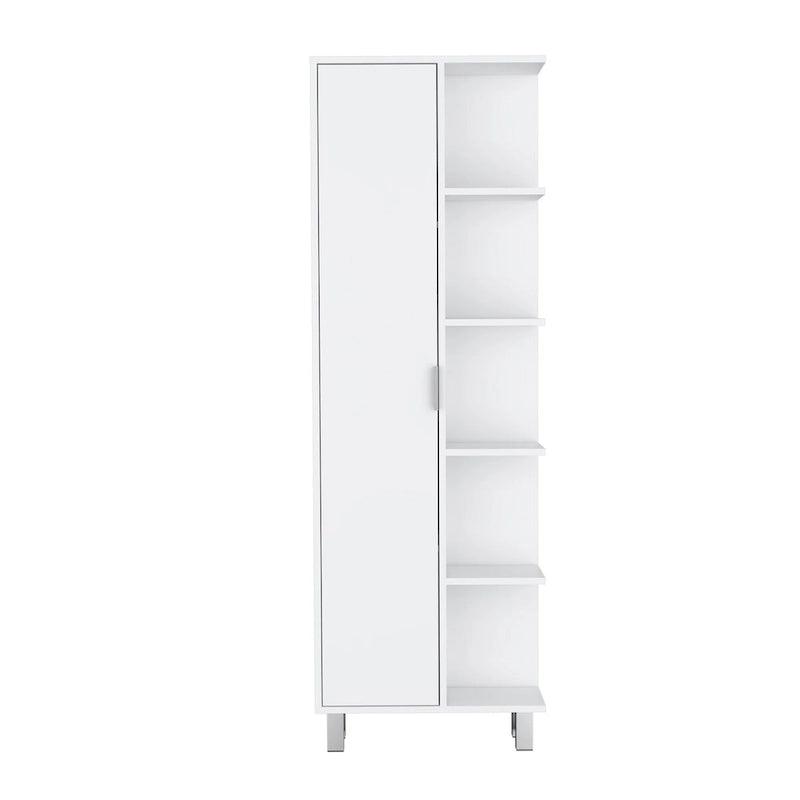 White 1-Door Linen Cabinet with 9 Shelves