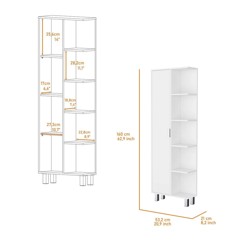 White 1-Door Linen Cabinet with 9 Shelves