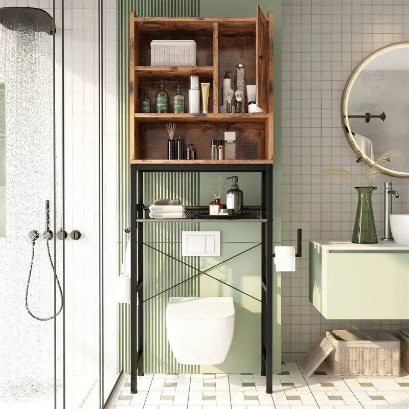 Over the Toilet Storage Cabinet with Shelves and Door