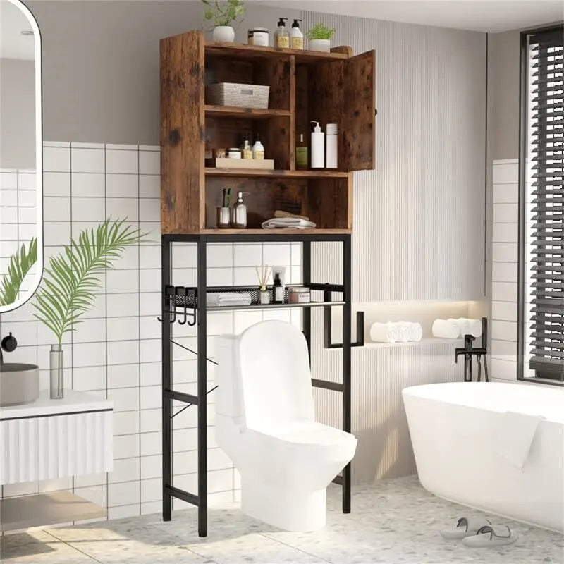 Over the Toilet Storage Cabinet with Shelves and Door