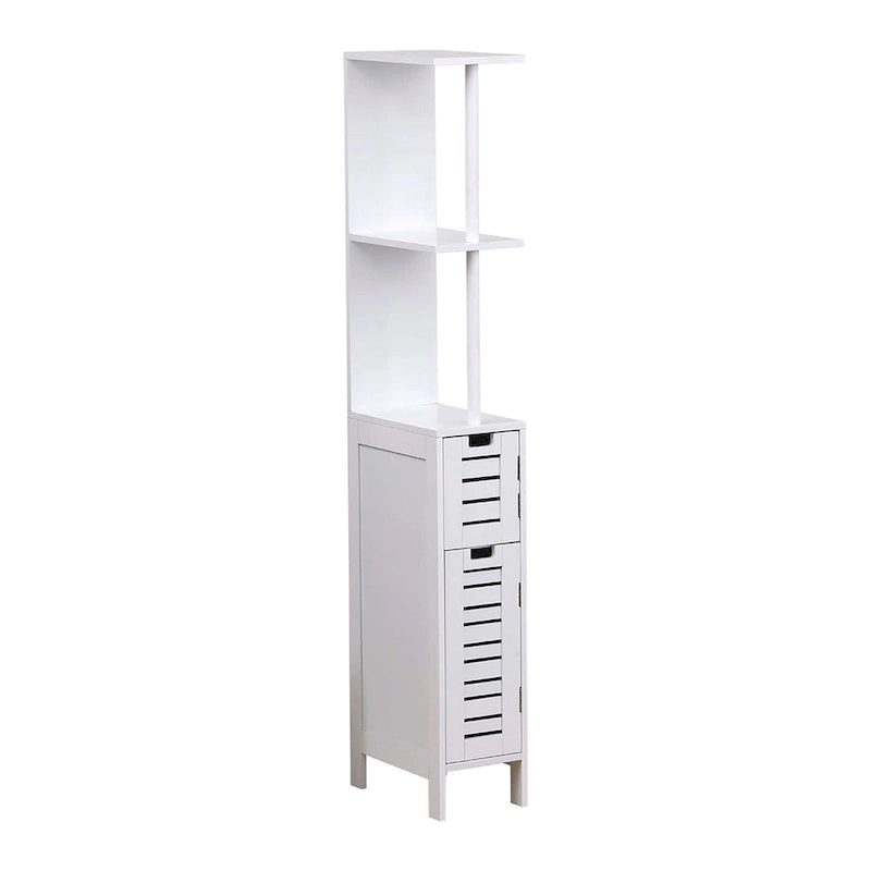Slim Bathroom Storage Cabinet with Open Shelves and Two Doors - 51.4H x 7.2L x 12W