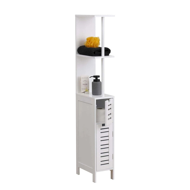 Slim Bathroom Storage Cabinet with Open Shelves and Two Doors - 51.4H x 7.2L x 12W