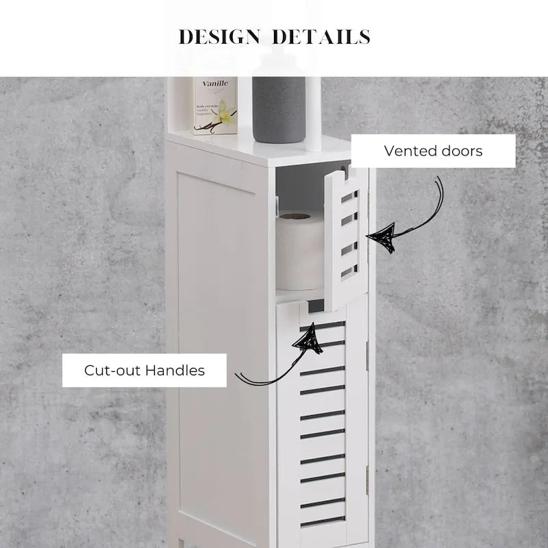 Slim Bathroom Storage Cabinet with Open Shelves and Two Doors - 51.4H x 7.2L x 12W