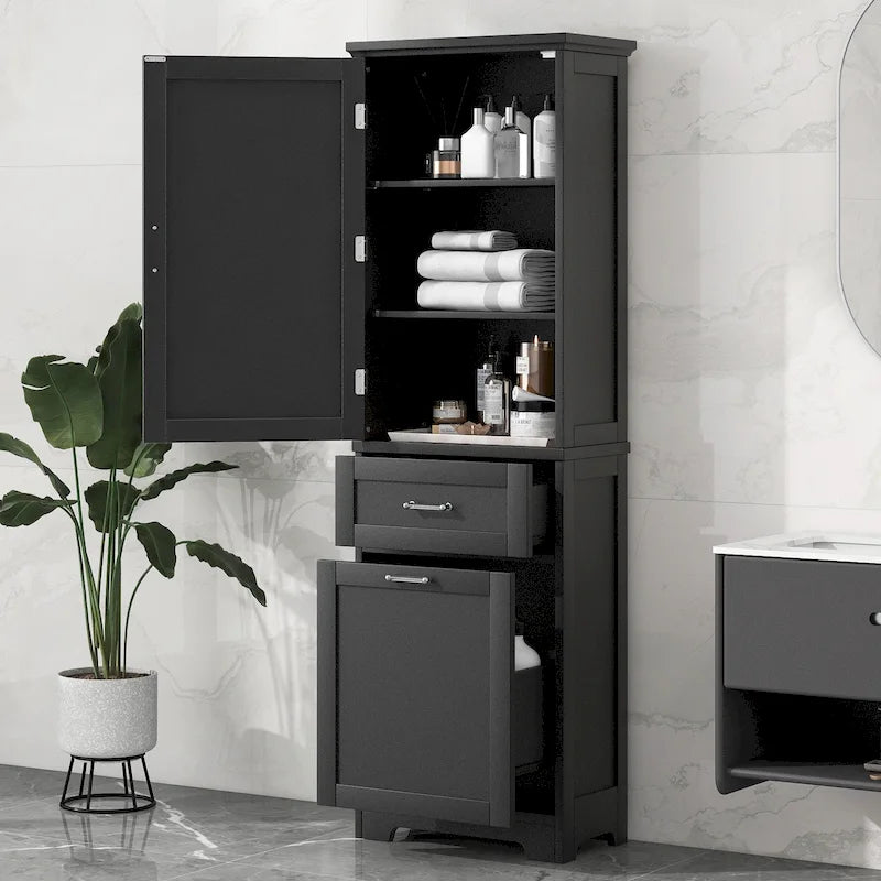 Tall Bathroom Storage Cabinet with Drawers and Adjustable Shelf