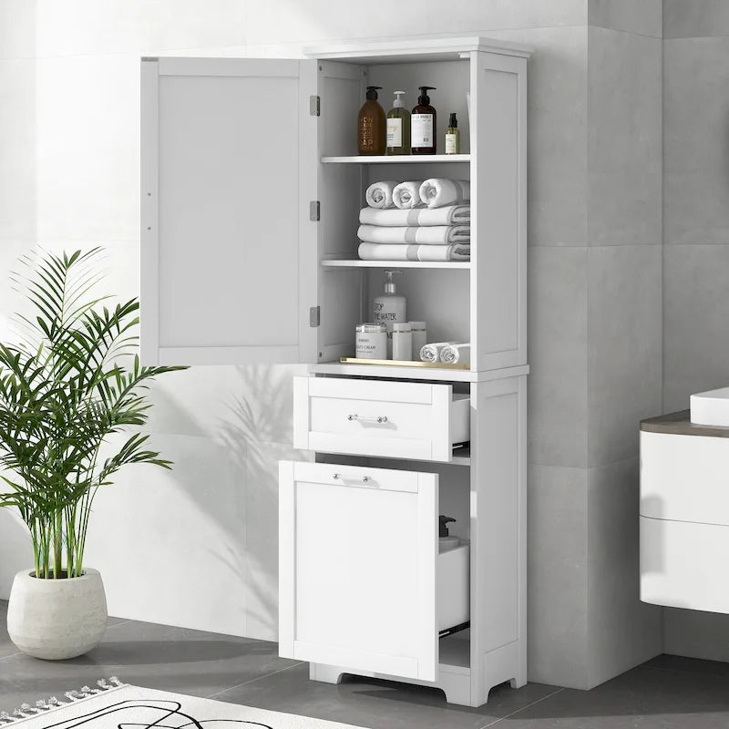 Tall Bathroom Storage Cabinet with Drawers and Adjustable Shelf