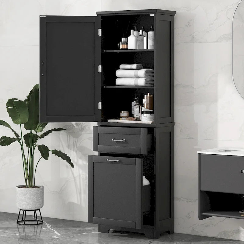 Tall Bathroom Storage Cabinet with Drawers and Adjustable Shelf