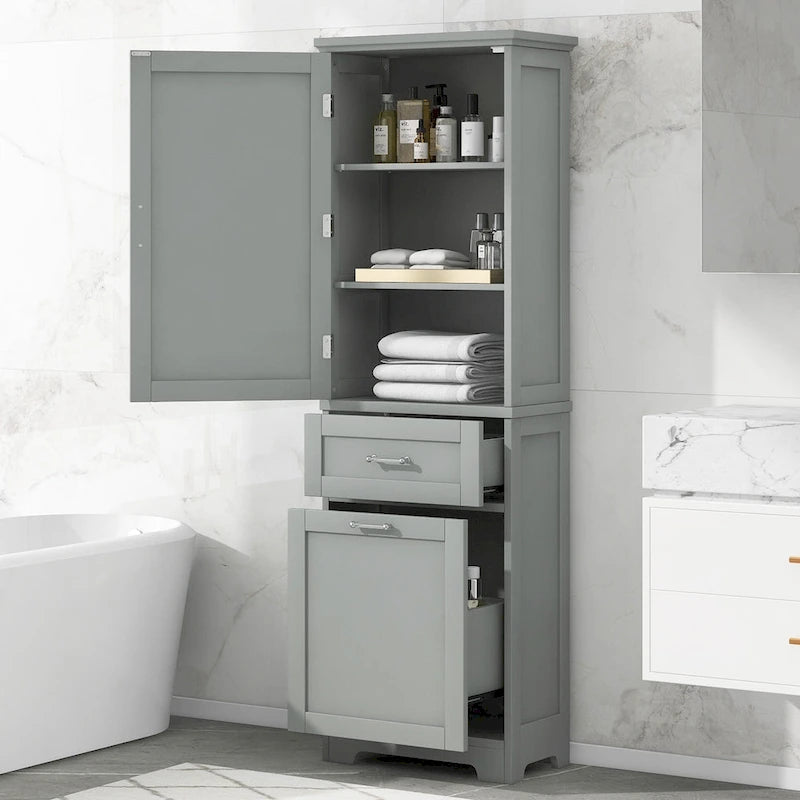 Tall Bathroom Storage Cabinet with Drawers and Adjustable Shelf