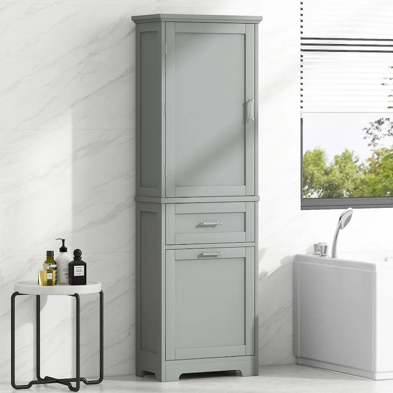 Tall Bathroom Storage Cabinet with Drawers and Adjustable Shelf