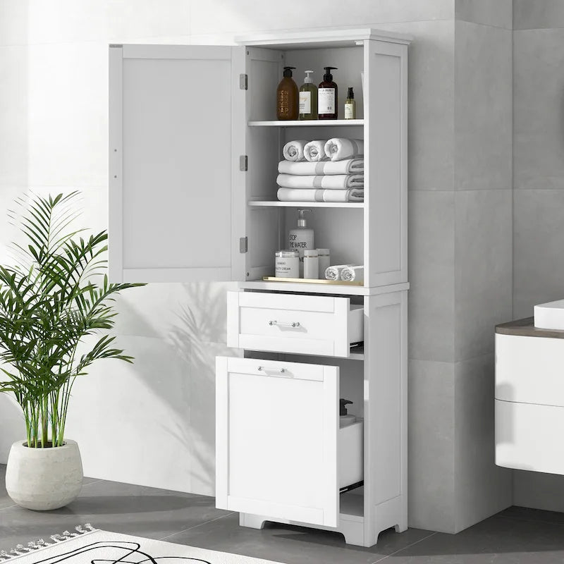 Tall Bathroom Storage Cabinet with Drawers and Adjustable Shelf