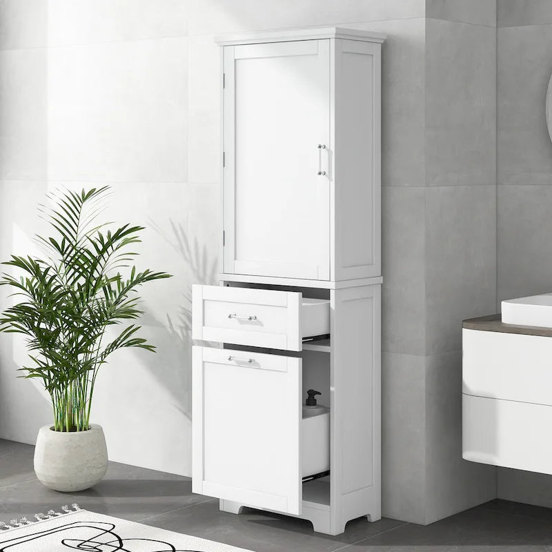 Tall Bathroom Storage Cabinet with Drawers and Adjustable Shelf